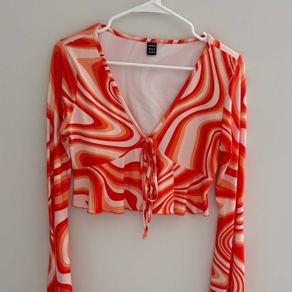 SHEIN Red and Orange Swirl Crop Top